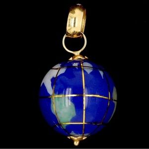 14KT Gold & Enamel Globe Pendant Spinning Globe World Pendant Made in Italy